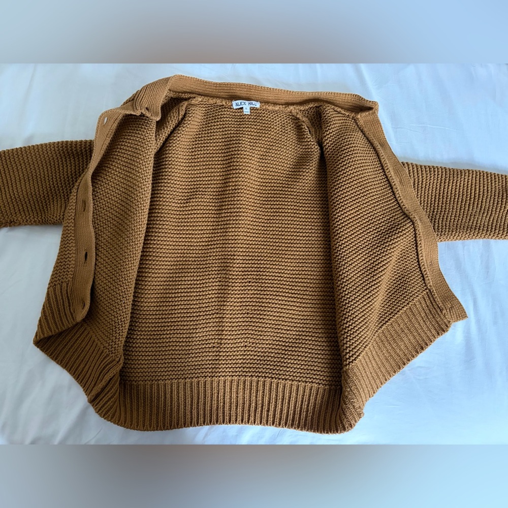 Alex Mill 100% cotton golden khaki brown Nico sweater cardigan sz S - Picture 9 of 12